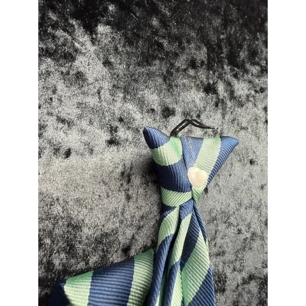 Boys Clip-On Tie Navy Green Repp Stripe 17